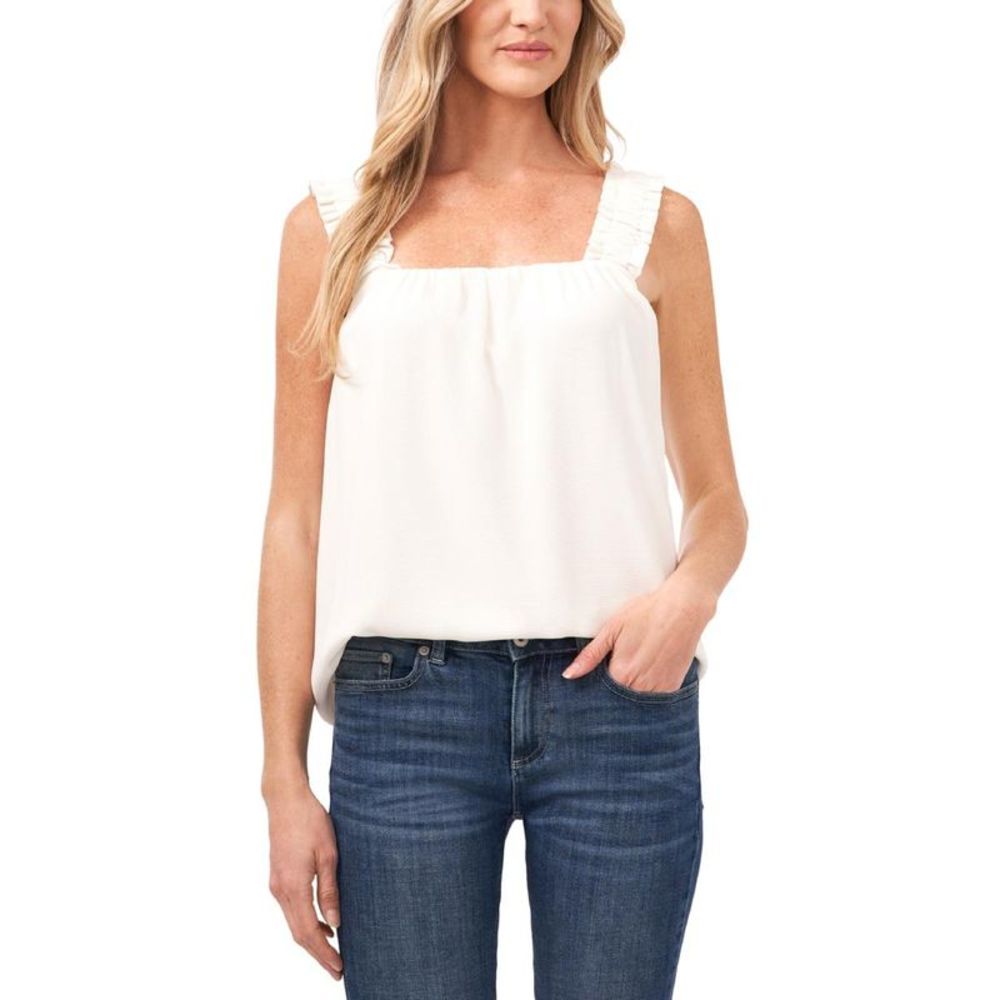 CeCe Womens White Textured Smocked Swing Tank Top Shirt NWT